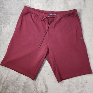 Polo Ralph Lauren Men 2XLT Burgundy Double Knit Athletic Sweat Shorts Green Pony